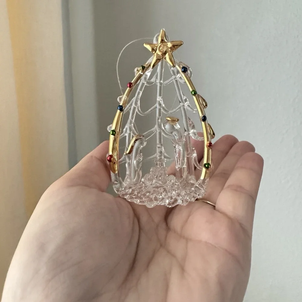 Vtg Spun Blown Glass Christmas Ornament Nativity Mary‎ Joseph Jesus Icicle Lot
